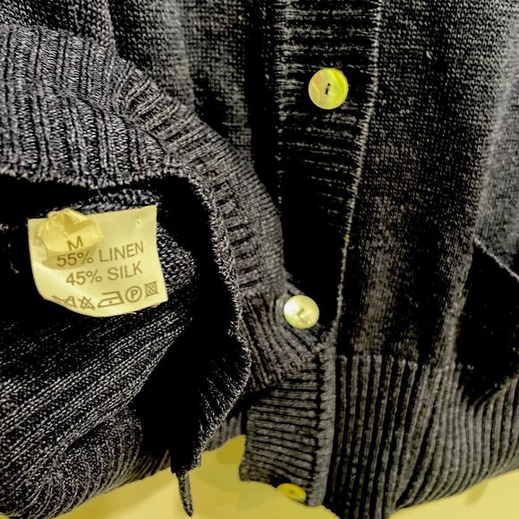 Murray Allan Silk Linen Blend Women’s Cardigan Oversized Sz M Navy Blue Buttoned - Picture 3 of 7